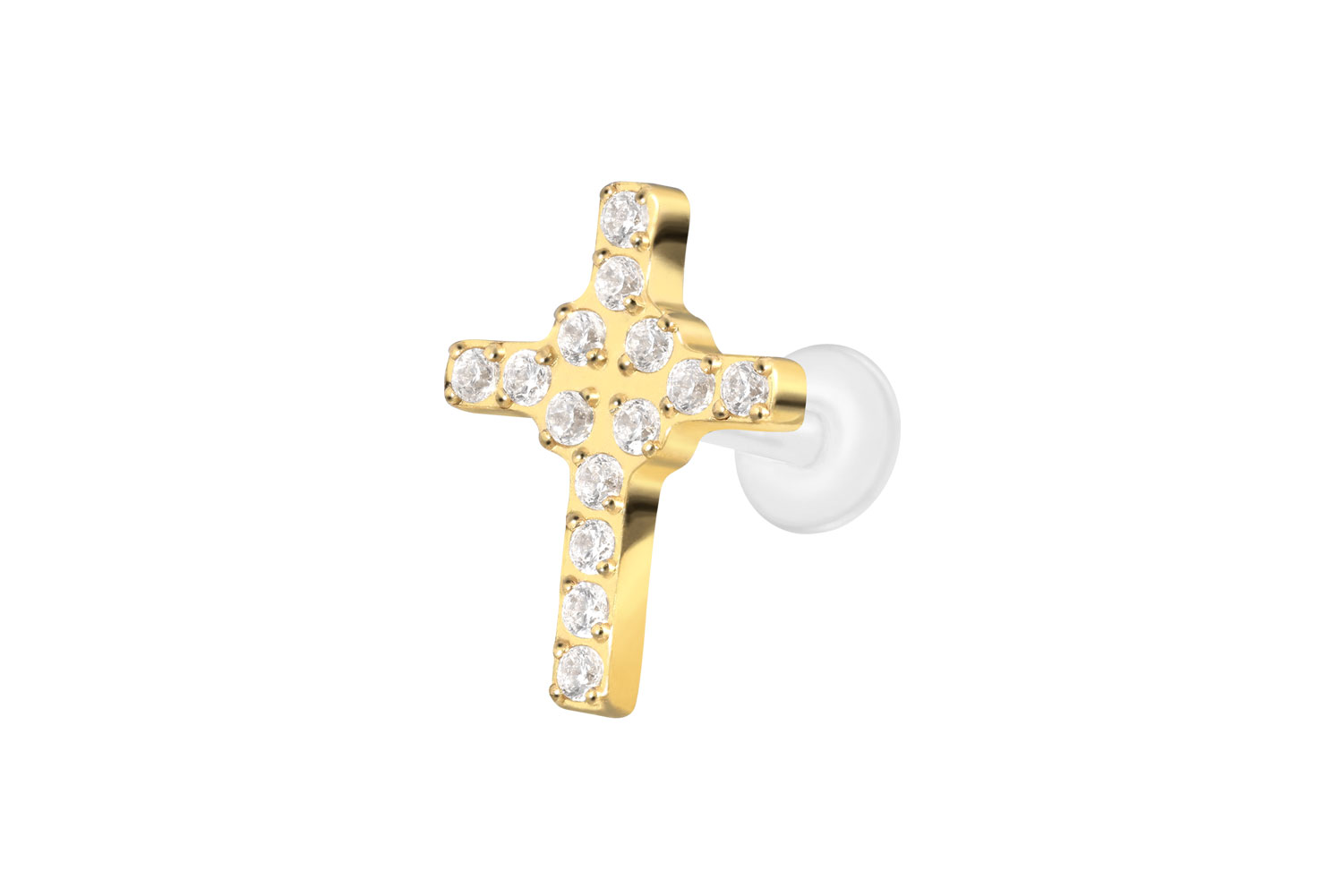 PTFE Labret Piercing mit Innengewinde + Titan-Aufsatz KRISTALLKREUZ